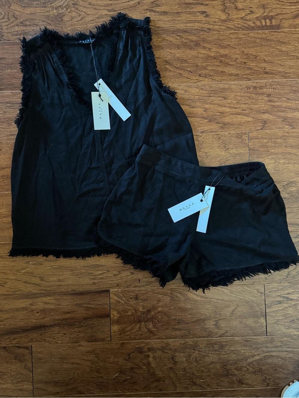 Maven West Black Fringe Tank & Short Set
